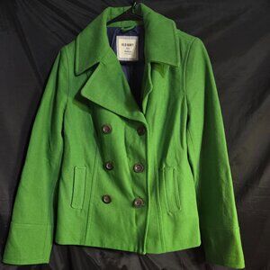 Old Navy Women's Green Pea Coat – Size Medium – Classic Double-Breasted Coat